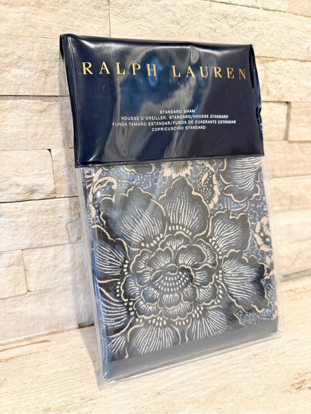 RALPH LAUREN KEATON DEEP INDIGO BLUE FLORAL COTTON STANDARD PILLOW SHAM $145 NWT - Picture 5 of 10